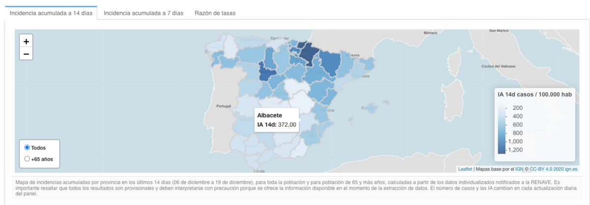 Incidencia acumulada a 14 días en Albacete. Foto: Instituto de Salud Carlos III