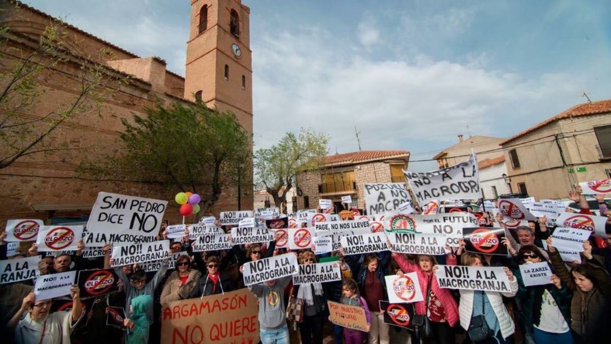 Manifestación en la plaza de Pozuelo. Foto de archivo: Stop Macrogranjas