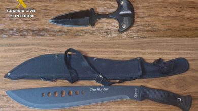 Armas incautadas por la Guardia Civil tras la pelea en una discoteca de Toledo (Castilla-La Mancha)