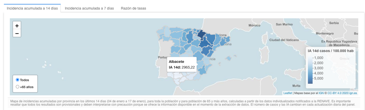 Incidencia acumulada a 14 días en Albacete / Imagen: Instituto de Salud Carlos III