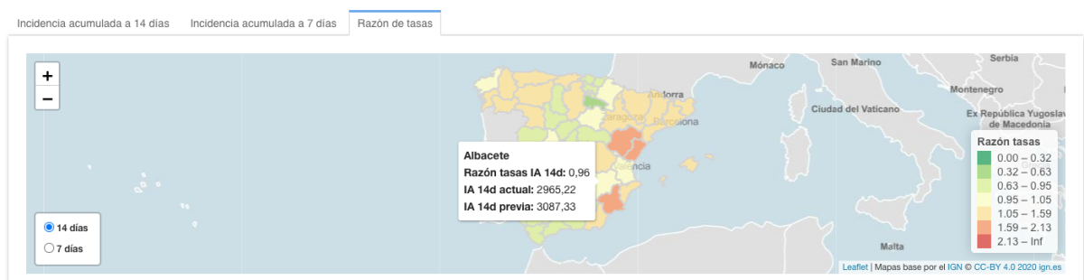 Incidencia acumulada a 14 días en Albacete / Imagen: Instituto de Salud Carlos III