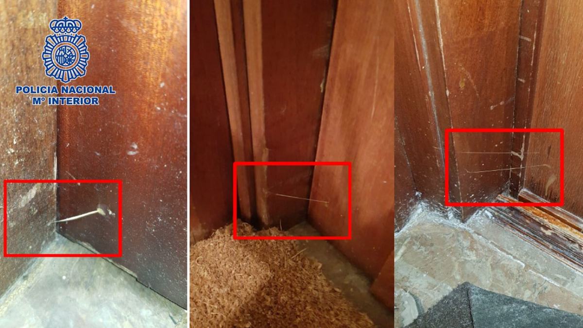 Hilos de pegamento en la puerta de una vivienda / Imagen: @policia