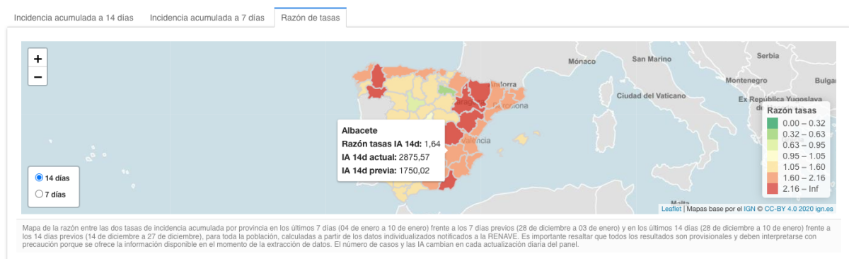 Incidencia acumulada a 14 días en Albacete / Imagen: Instituto de Salud Carlos III