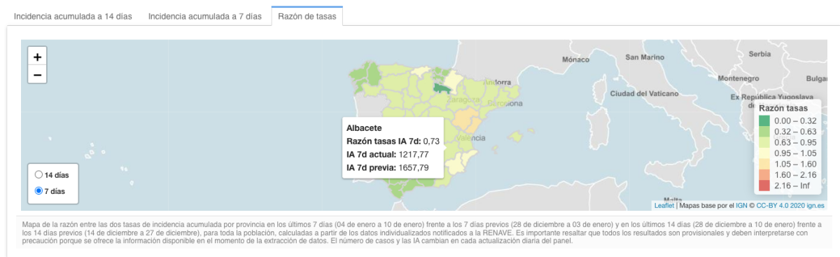 Incidencia acumulada a 7 días en Albacete / Imagen: Instituto de Salud Carlos III
