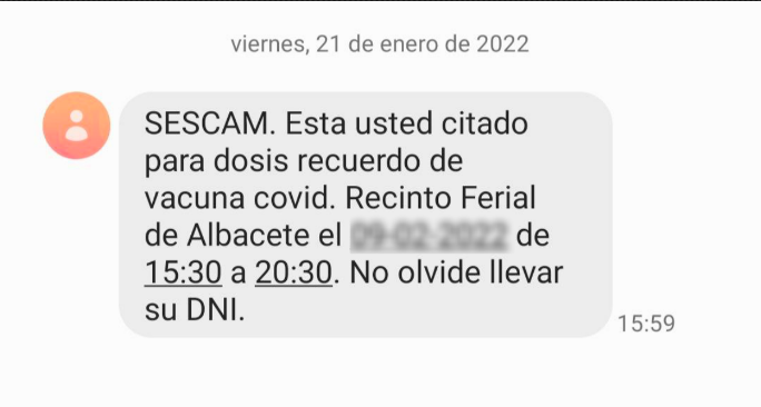 Mensaje de citación para la vacunación frente al COVID-19 en Albacete