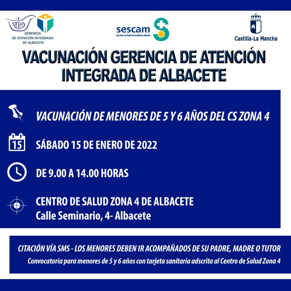 Información sobre la vacunación a niños de 5 y 6 años pertenecientes al Centro de Salud Zona 4 de Albacete / Imagen: SESCAM