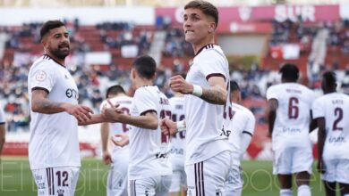 Dani celebra el 1-0 del Albacete Balompié