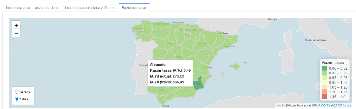 Incidencia acumulada a 7 días en Albacete / Imagen: Instituto de Salud Carlos III