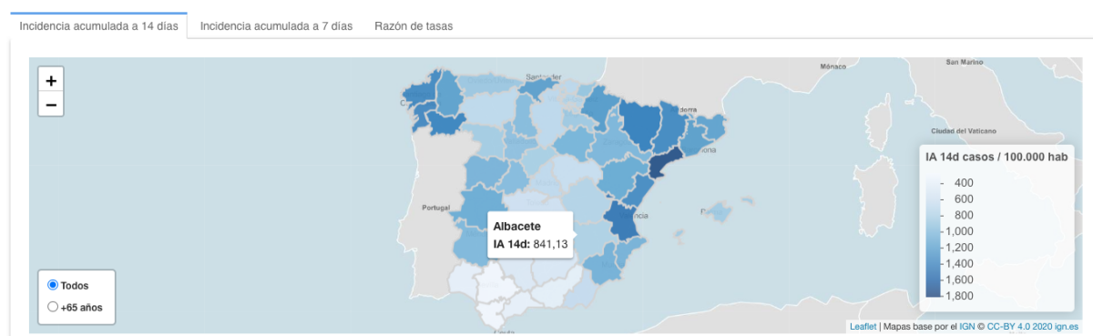 Incidencia acumulada a 14 días en Albacete / Imagen: Instituto de Salud Carlos III