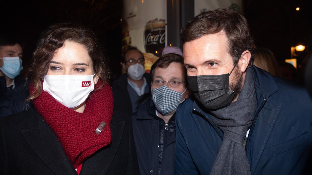 La presidenta de la Comunidad de Madrid, Isabel Díaz Ayuso; el alcalde de Madrid, José Luis Martínez-Almeida, y el presidente del Partido Popular, Pablo Casado / Europa Press