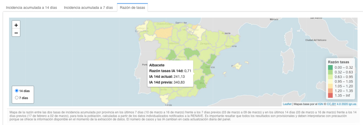 Incidencia cumulada a 14 días en Albacete / Imagen: Instituto de Salud Carlos III