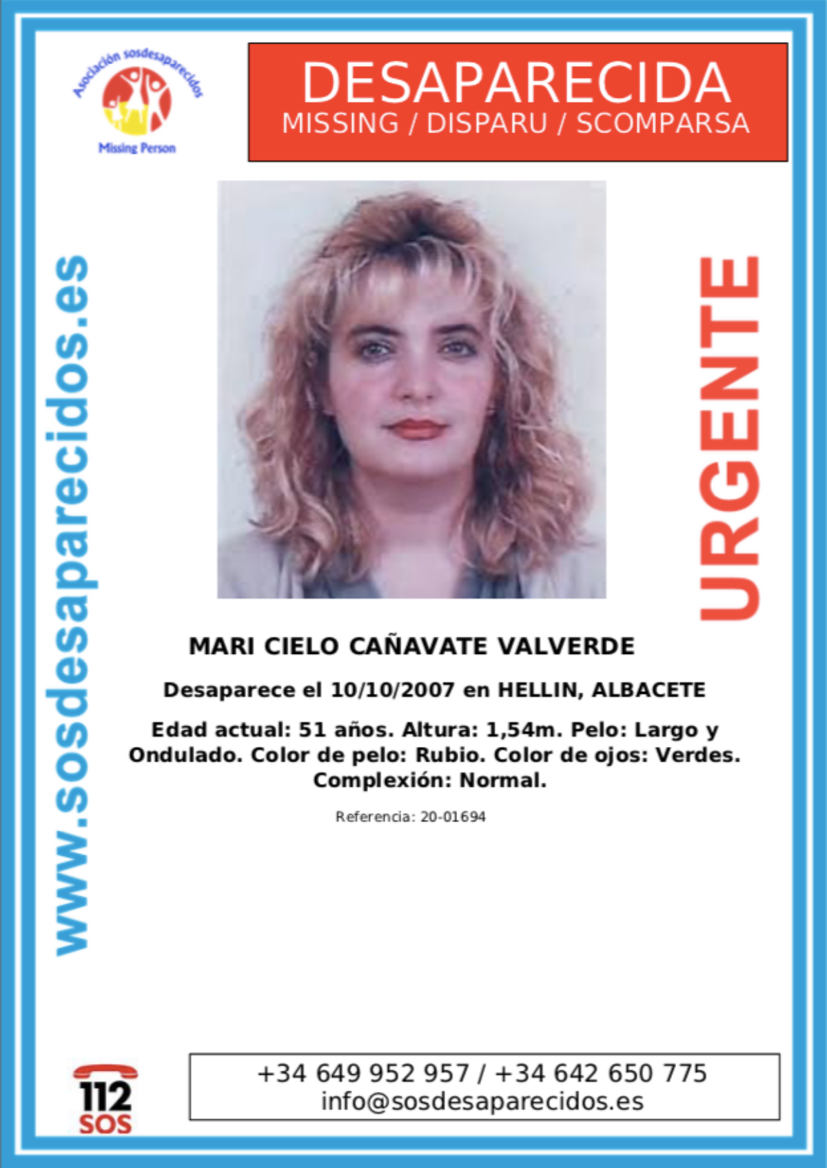 Mari Cielo Cañavate desapareció en Hellín (Albacete) / Imagen: SOS Desaparecidos