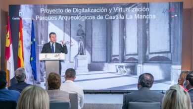 El jefe del Ejecutivo autonómico, Emiliano García-Page, presenta el proyecto de digitalización y virtualización de los parques arqueológicos de Castilla-La Mancha, en el Parque Arqueológico de Carranque, en la provincia de Toledo / JCCM