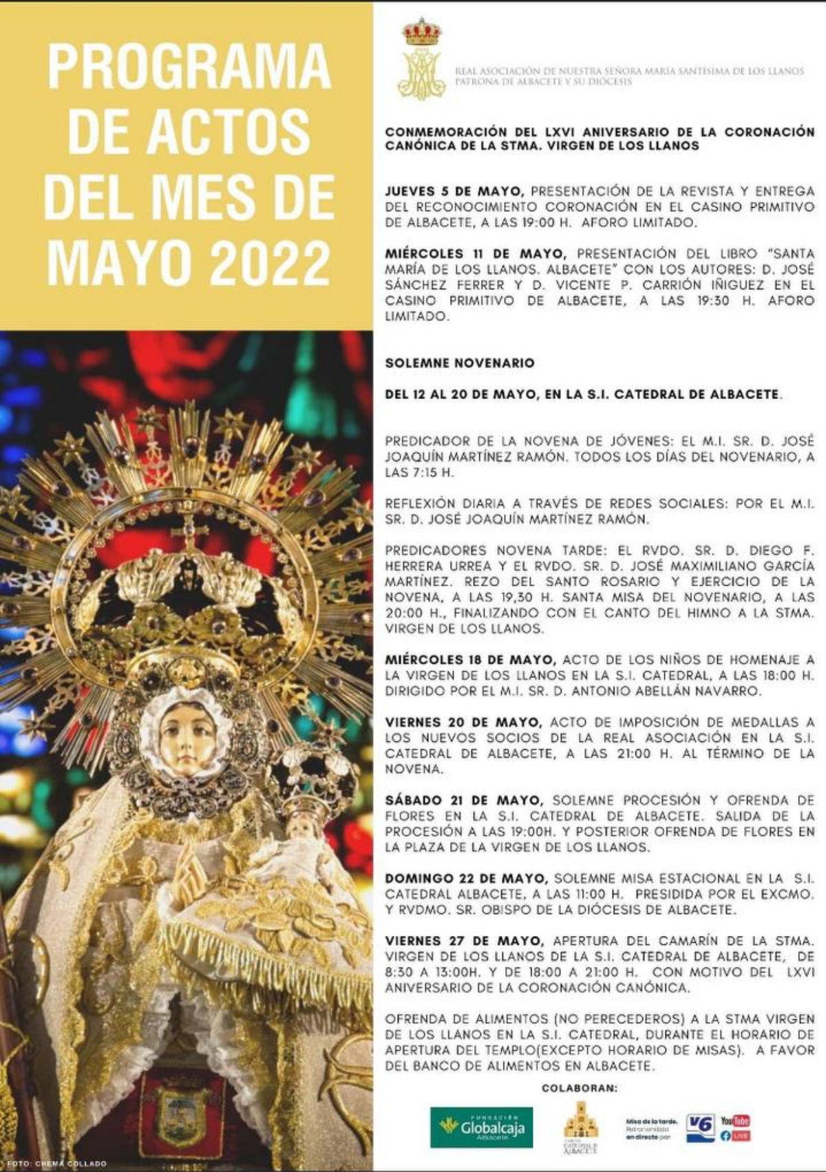 Actos para conmemorar el LXVI aniversario de la Coronación Canónica de la Patrona de Albacete / Imagen: Real Asociación de la Virgen de Los Llanos