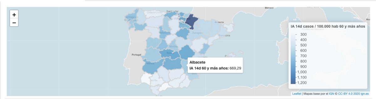 Incidencia acumulada de casos de COVID-19 a 14 días en Albacete / Imagen: Instituto de Salud Carlos III