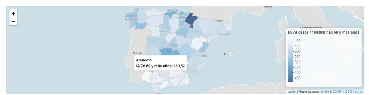 Incidencia acumulada de casos de COVID-19 a 7 días en Albacete / Imagen: Instituto de Salud Carlos III