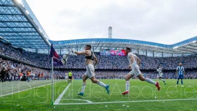 Jordi celebra el gol del ascenso del Albacete en La Coruña