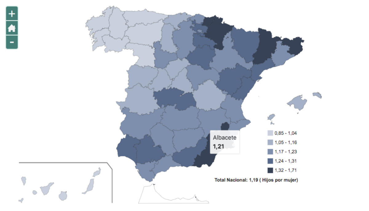 Número medio de hijos por mujer en Albacete 2021 / Imagen: INE