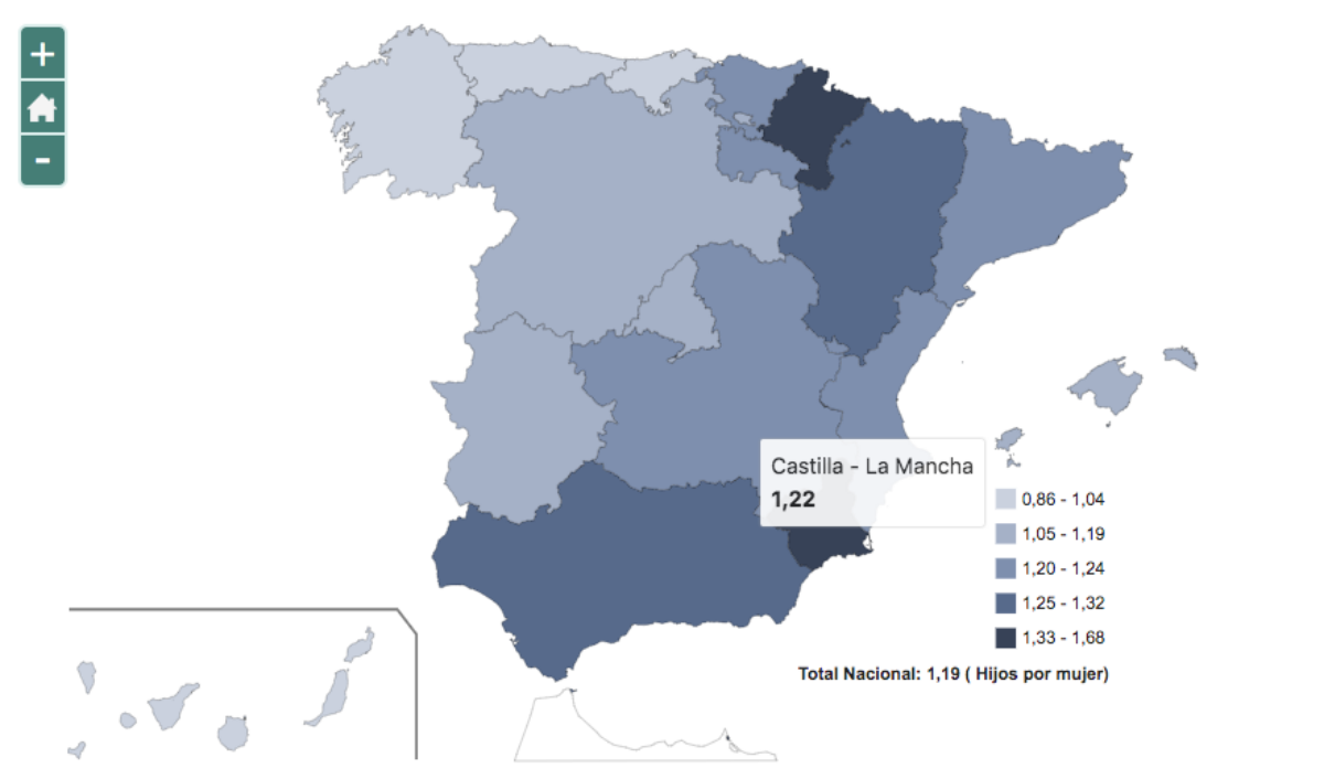 Número medio de hijos por mujer en Castilla-La Mancha 2021 / Imagen: INE