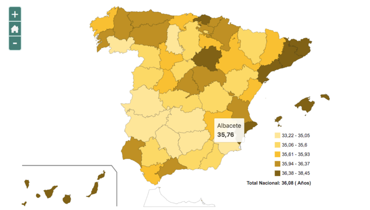Edad media primer matrimonio en Albacete 2016 / INE