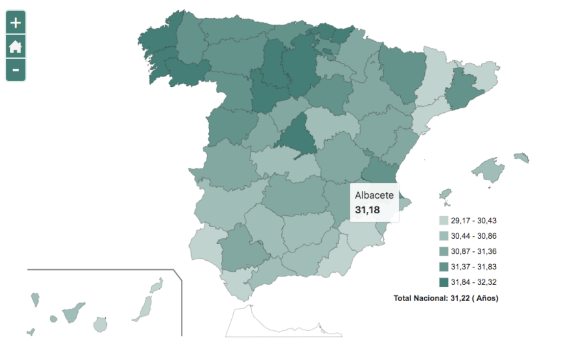 Edad media de las madres primerizas en Albacete 2020 / Imagen: INE