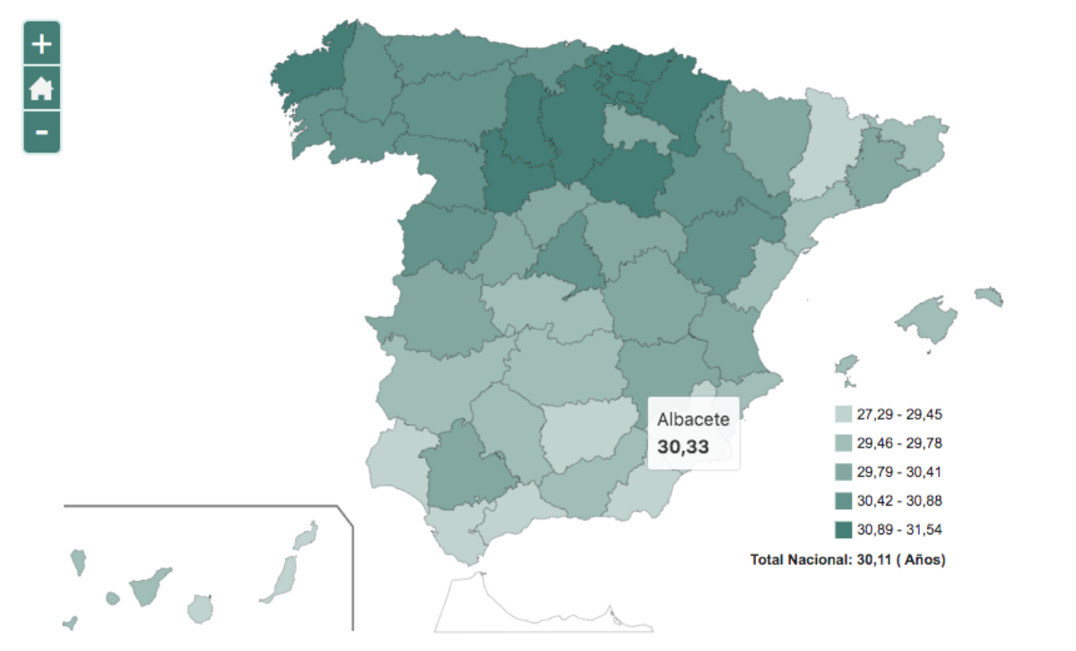 Edad media de las madres primerizas en Albacete 2011 / Imagen: INE