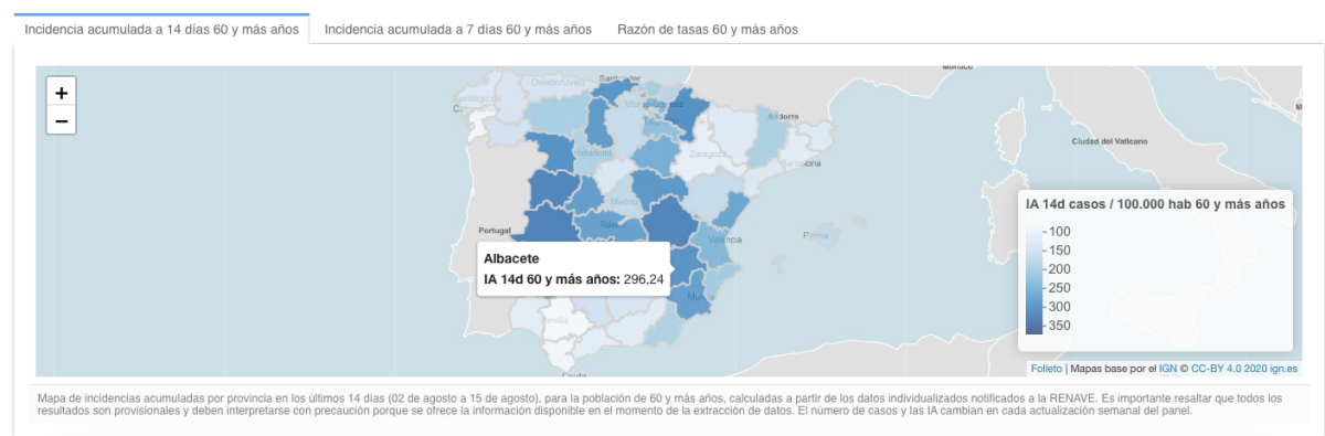 Incidencia acumulada de casos COVID-19 a 14 días en Albacete / Imagen: Instituto de Salud Carlos III