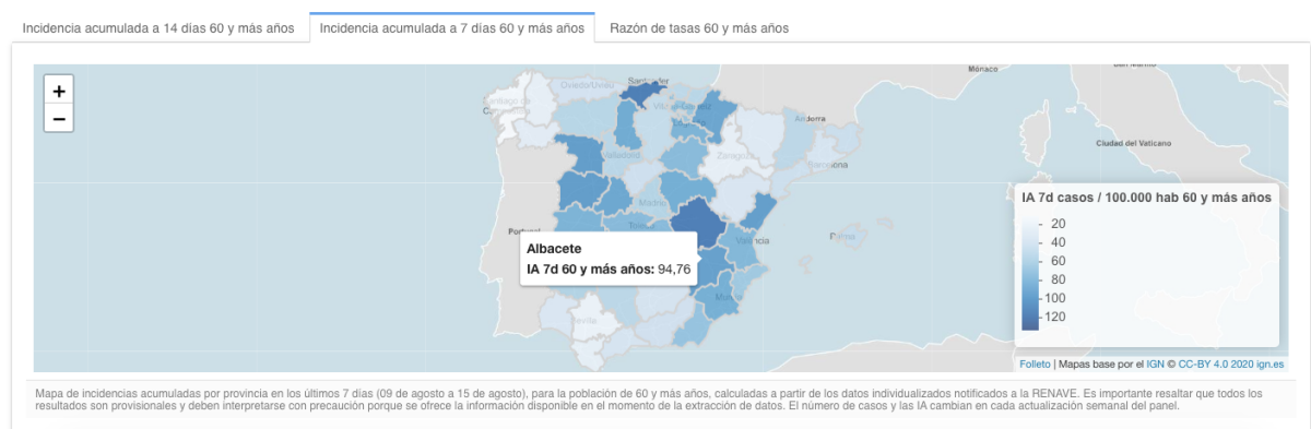 Incidencia acumulada de casos COVID-19 a 7 días en Albacete / Imagen: Instituto de Salud Carlos III