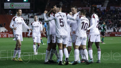 El Albacete celebrando el 1-0 ante el Racing
