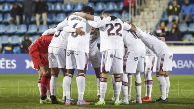 Piña del Albacete Balompié antes del partido en Andorra