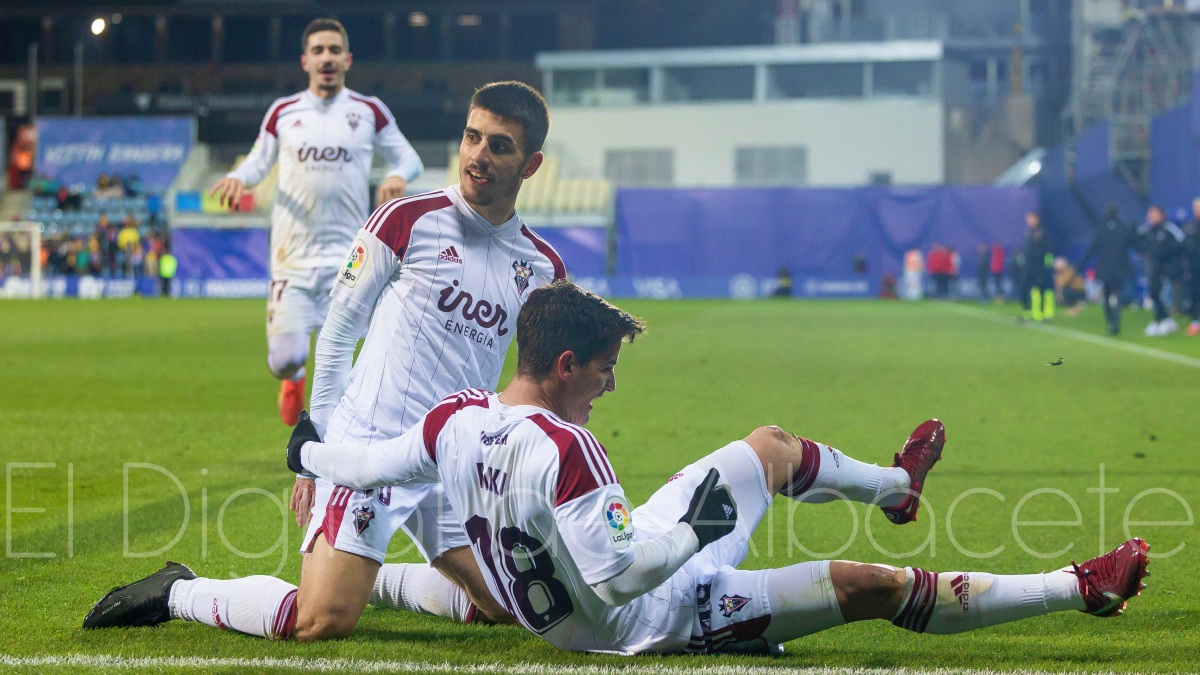 El Albacete celebra su gol en Andorra