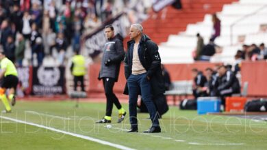 Sergio Pellicer, entrenador del Málaga, en el Carlos Belmonte de Albacete