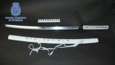 La katana en cuestión, intervenida por la Policía Nacional