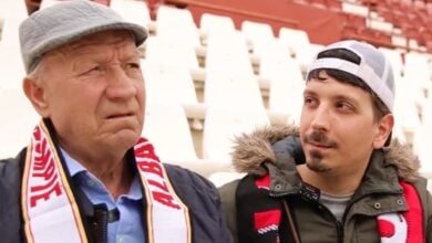 Sergio y su padre en el estadio Carlos Belmonte de Albacete