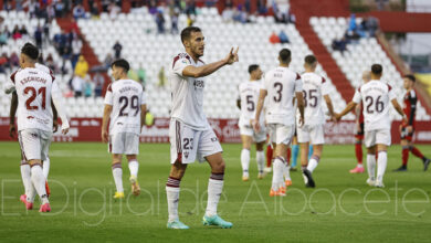 Álvaro celebra el 2-1 del Albacete ante el Mirandés