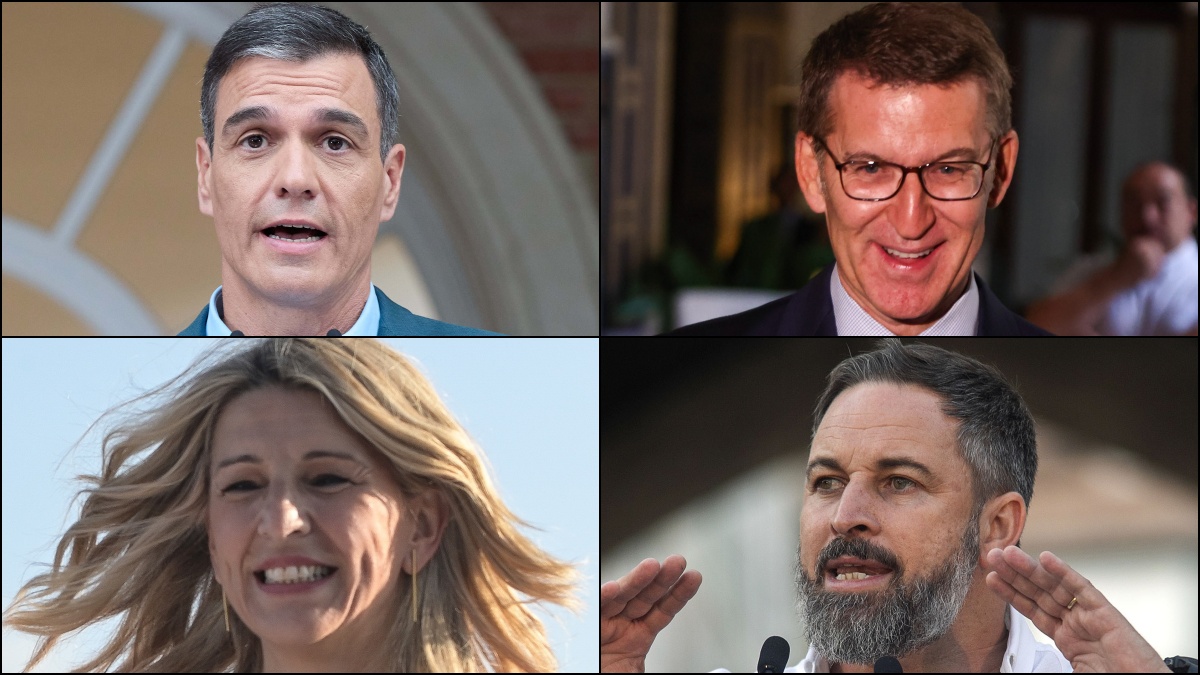 Sánchez, Feijóo, Díaz y Abascal / Fotos: Hellín, Corchero, Alonso, Dylan - Europa Press